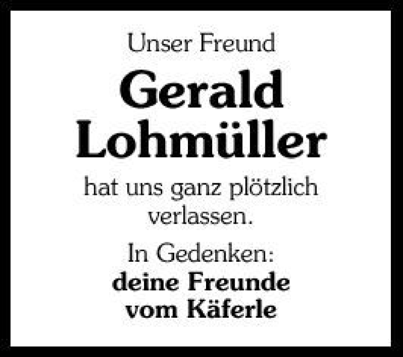  Traueranzeige für Gerald Lohmüller vom 05.10.2010 aus 