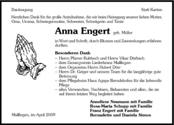 Traueranzeige von Anna Engert 