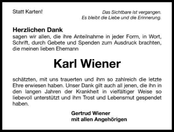 Traueranzeige von Karl Wiener 