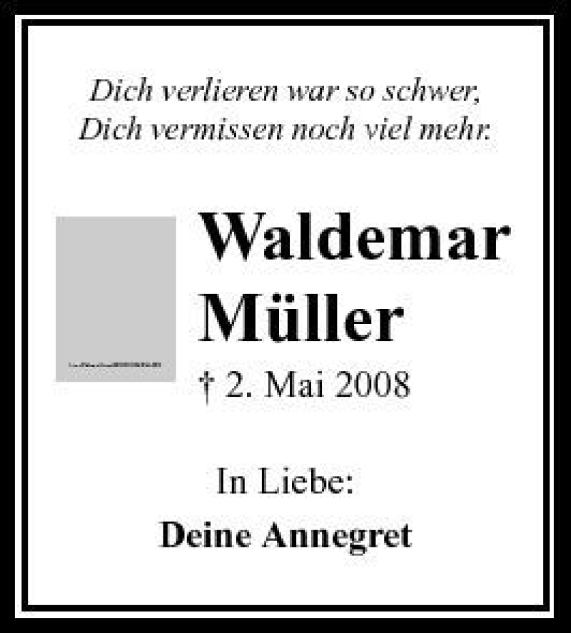  Traueranzeige für Waldemar Müller vom 02.05.2009 aus 