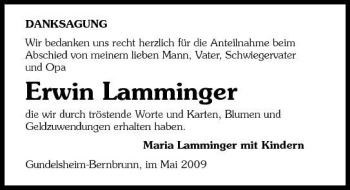 Traueranzeige von Erwin Lamminger 