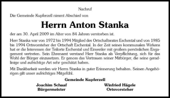 Traueranzeige von Anton Stanka 