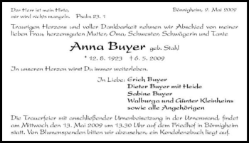 Traueranzeige von Anna Buyer 