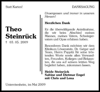 Traueranzeige von Theo Steinrück 