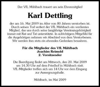 Traueranzeige von Karl Dettling 