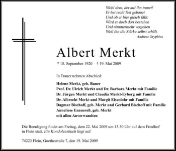 Traueranzeige von Albert Merkt 