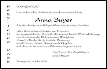 Traueranzeige von Anna Buyer 