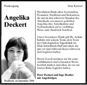 Traueranzeige von Angelika Deckert 