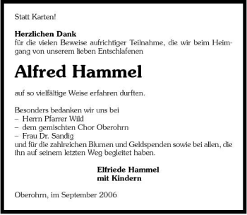 Traueranzeige von Alfred Hammel 