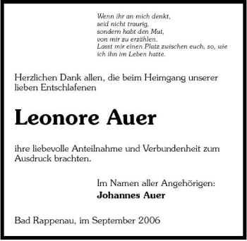 Traueranzeige von Leonore Auer 