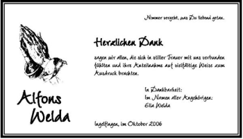 Traueranzeige von Alfons Welda 