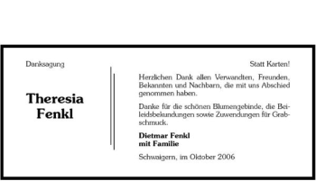 Traueranzeige von Theresia Fenkl 