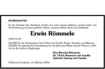 Traueranzeige von Ewin Römmele 
