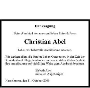 Traueranzeige von Christian Abel 