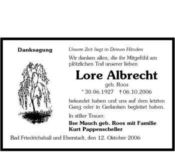Traueranzeige von Lore Albrecht 