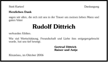 Traueranzeige von Rudolf Dittrich 