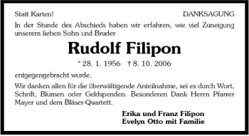 Traueranzeige von Rudolf Filipon 