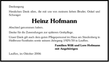 Traueranzeige von Heinz Hofmann 