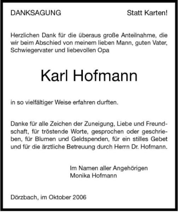 Traueranzeige von Karl Hofmann 