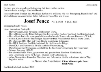 Traueranzeige von Josef Pencz 
