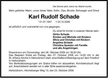 Traueranzeige von Karl Rudolf Schade 