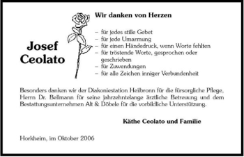 Traueranzeige von Josef Ceolato 