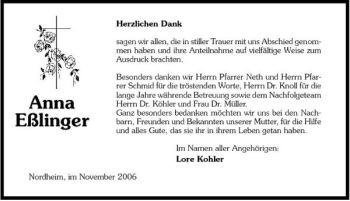 Traueranzeige von Anna Eßlinger 