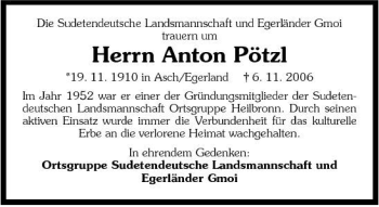 Traueranzeige von Anton Pötzl 