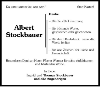 Traueranzeige von Albert Stockbauer 