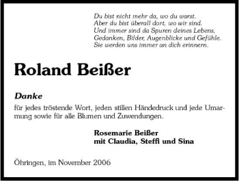 Traueranzeige von Roland Beisser 
