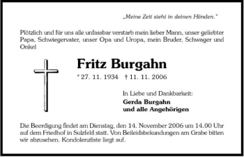 Traueranzeige von Fritz Burgahn 