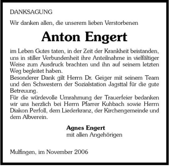 Traueranzeige von Anton Engert 