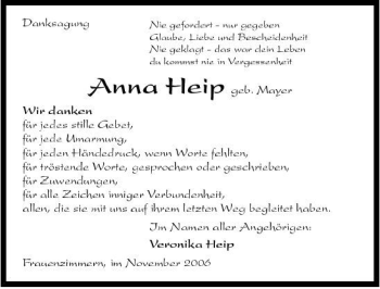 Traueranzeige von Anna Heip 