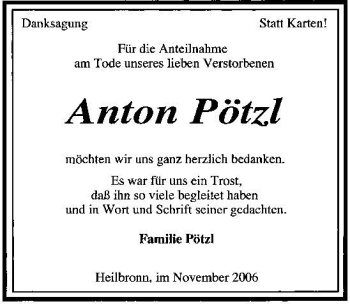 Traueranzeige von Anton Pötzl 