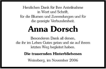 Traueranzeige von Anna Dorsch 