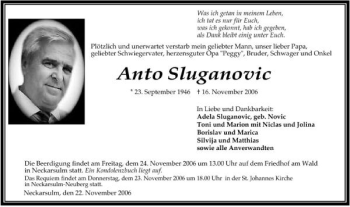 Traueranzeige von Anto Sluganovic 