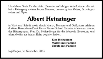 Traueranzeige von Albert Heinzinger 