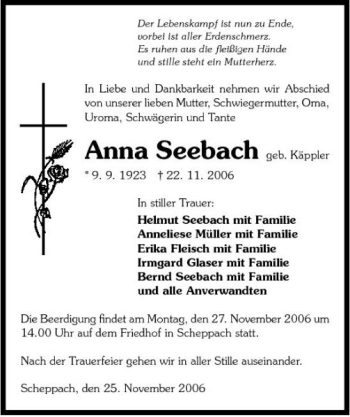 Traueranzeige von Anna Seebach 