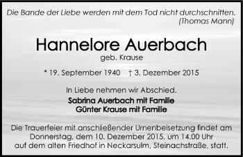 Traueranzeige von Hannelore Auerbach 