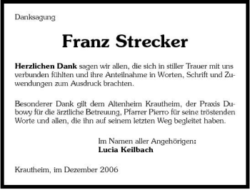 Traueranzeige von Franz Strecker 