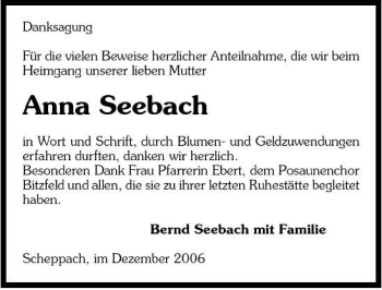 Traueranzeige von Anna Seebach 