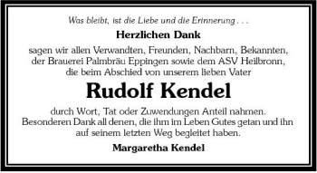 Traueranzeige von Rudolf Kendel 