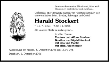 Traueranzeige von Harald Stockert 