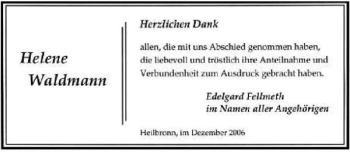 Traueranzeige von Helene Waldmann 