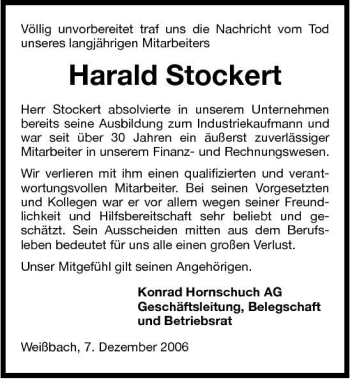 Traueranzeige von Harald Stockert 