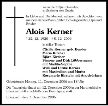 Traueranzeige von Alois Kerner 