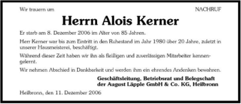 Traueranzeige von Alois Kerner 