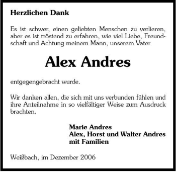 Traueranzeige von alex Andres 