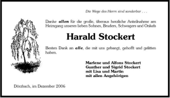 Traueranzeige von Harald Stockert 