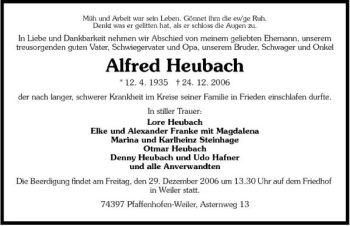 Traueranzeige von Alfred Heubach 